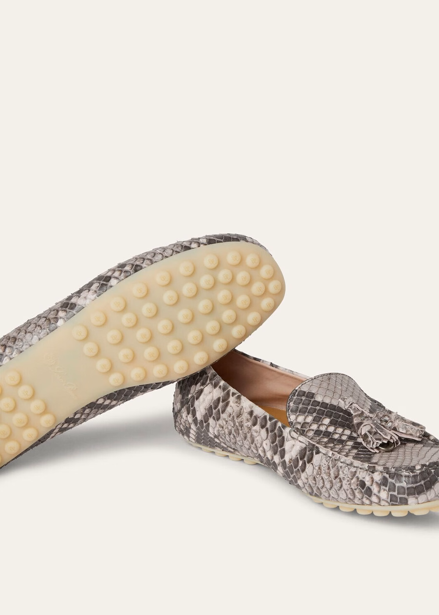 Dot Sole Walk Loafers Python Lilac Macaron Leather