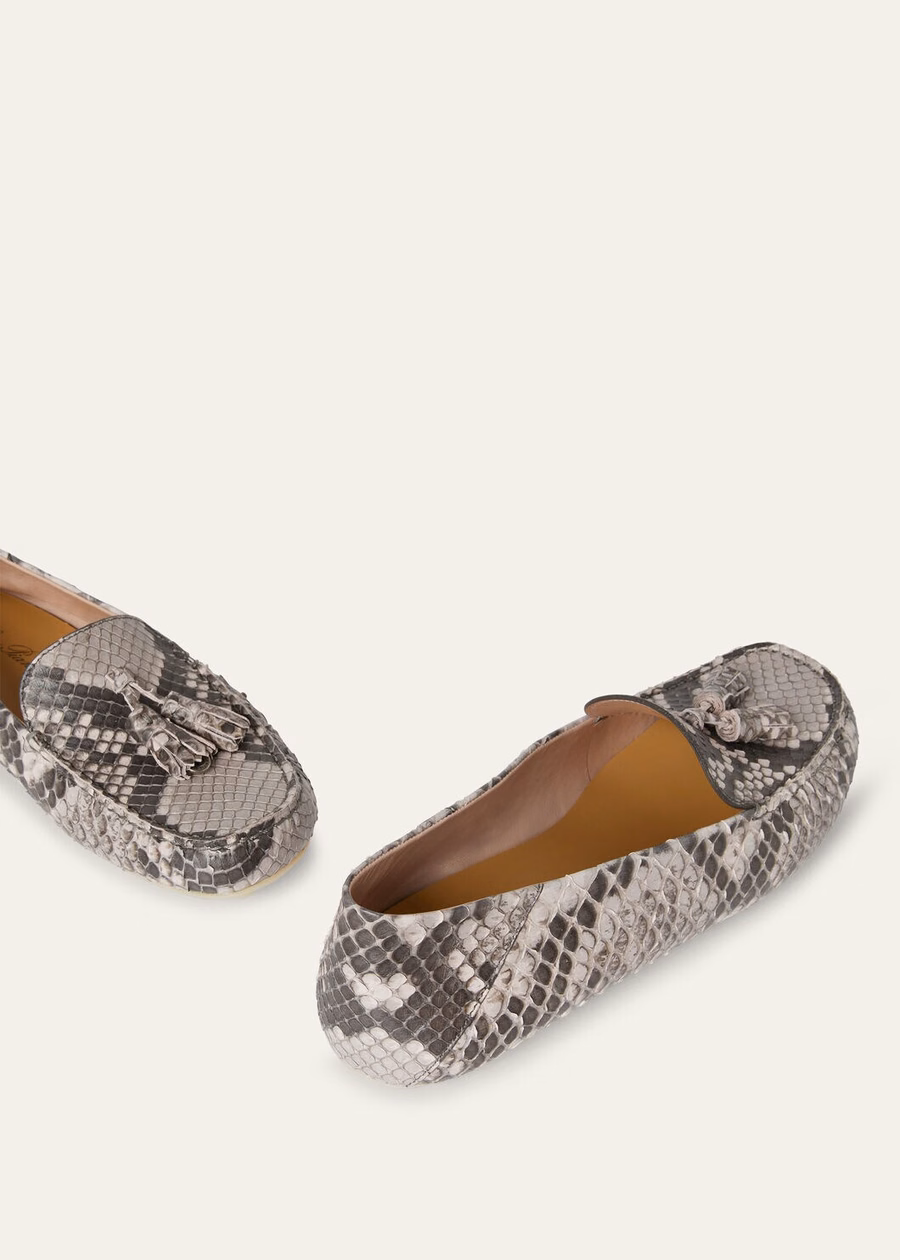 Dot Sole Walk Loafers Python Lilac Macaron Leather