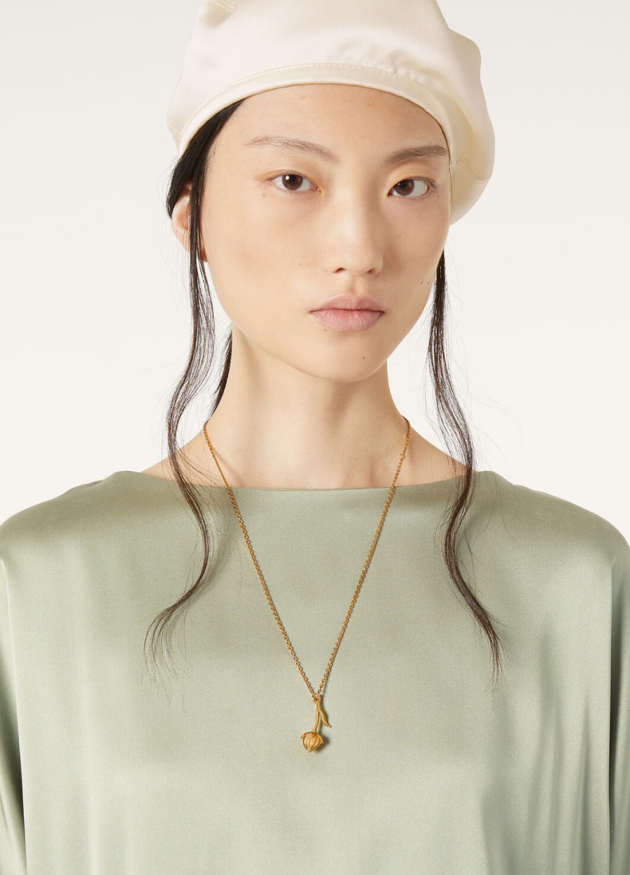 messing ketting met vlasbloemknop gouden zonnesieraad