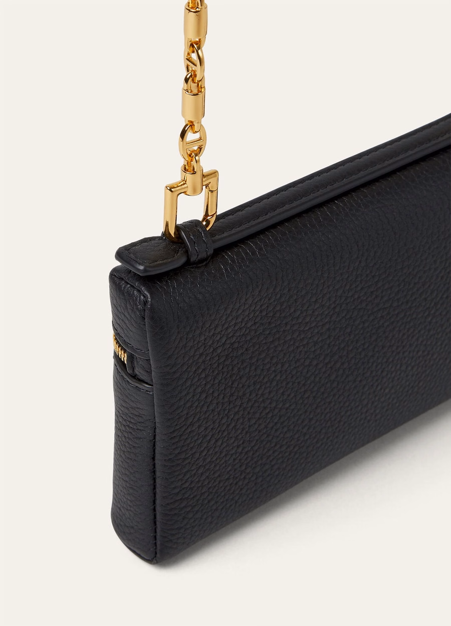 Mini-tasje met extra vakje, generfd kalfsleer, zwart/zonnegoud