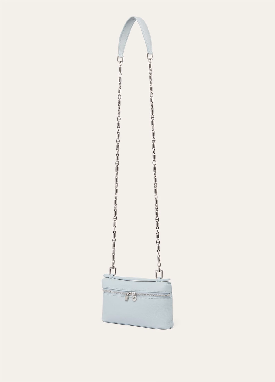 Mini-etui met extra vakje van generfd kalfsleer in de kleur Minty Breeze/antiek zilver.