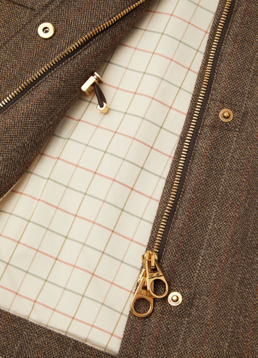 traveller mini field jacket in cashmere virgin wool green brown mouliné