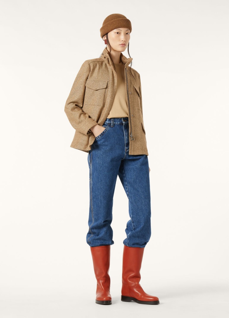 traveller mini field jacket zijde kasjmier camelbruin chevron
