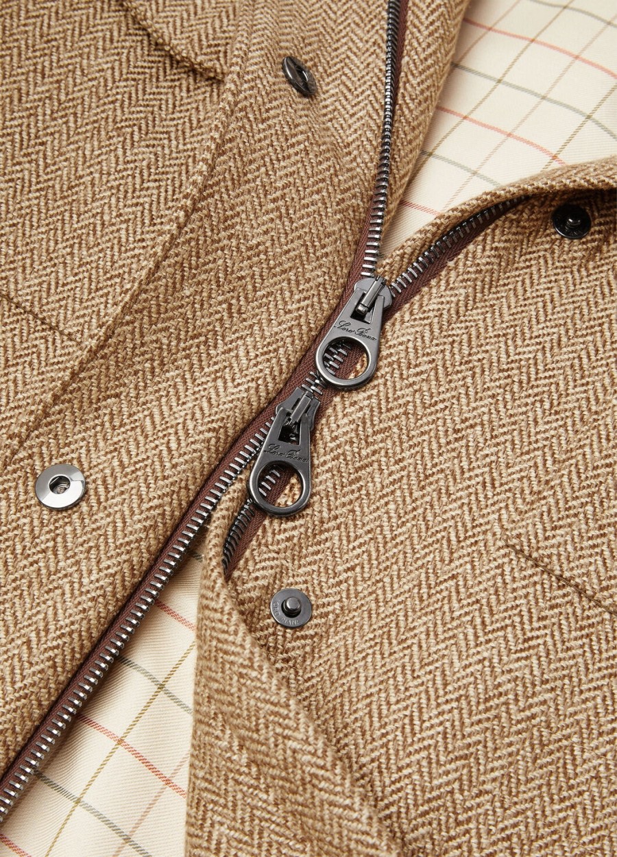 traveller mini field jacket zijde kasjmier camelbruin chevron