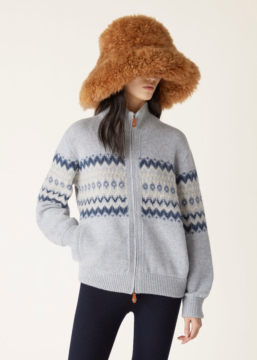 Alpe Pile Kasjmier Bomber Sweater Pearl Stone Melange/Seafoam Serenity