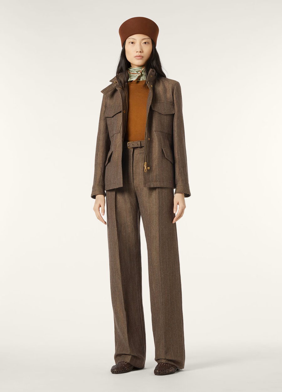 Traveller Mini Field Jacket In Cashmere Virgin Wool Green Brown Mouliné