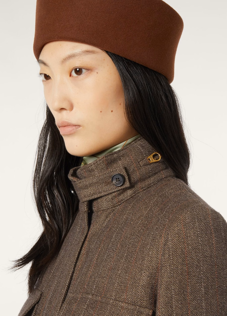 Traveller Mini Field Jacket In Cashmere Virgin Wool Green Brown Mouliné