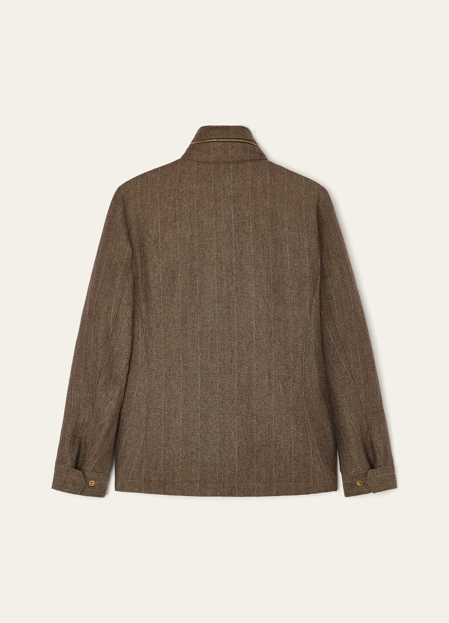 Traveller Mini Field Jacket In Cashmere Virgin Wool Green Brown Mouliné