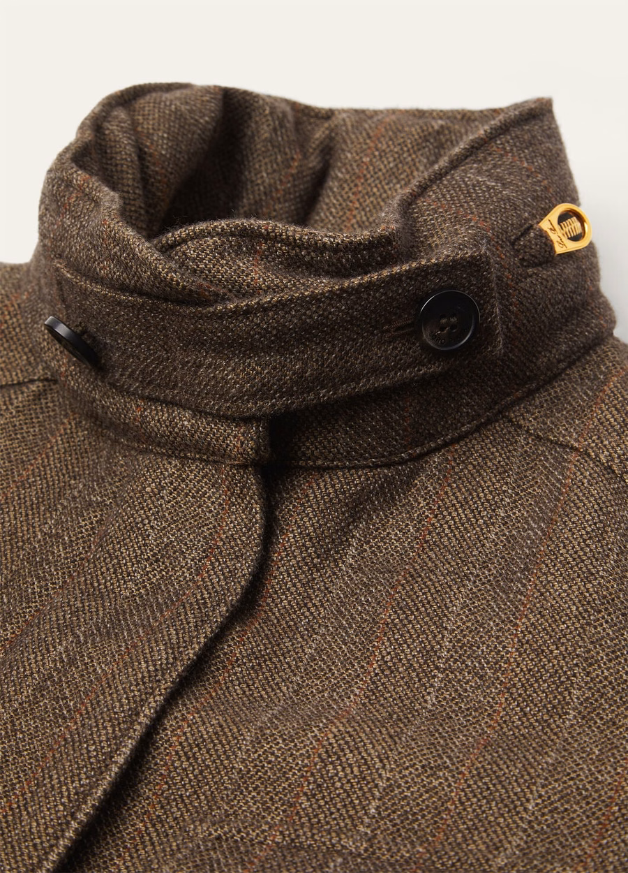 Traveller Mini Field Jacket In Cashmere Virgin Wool Green Brown Mouliné