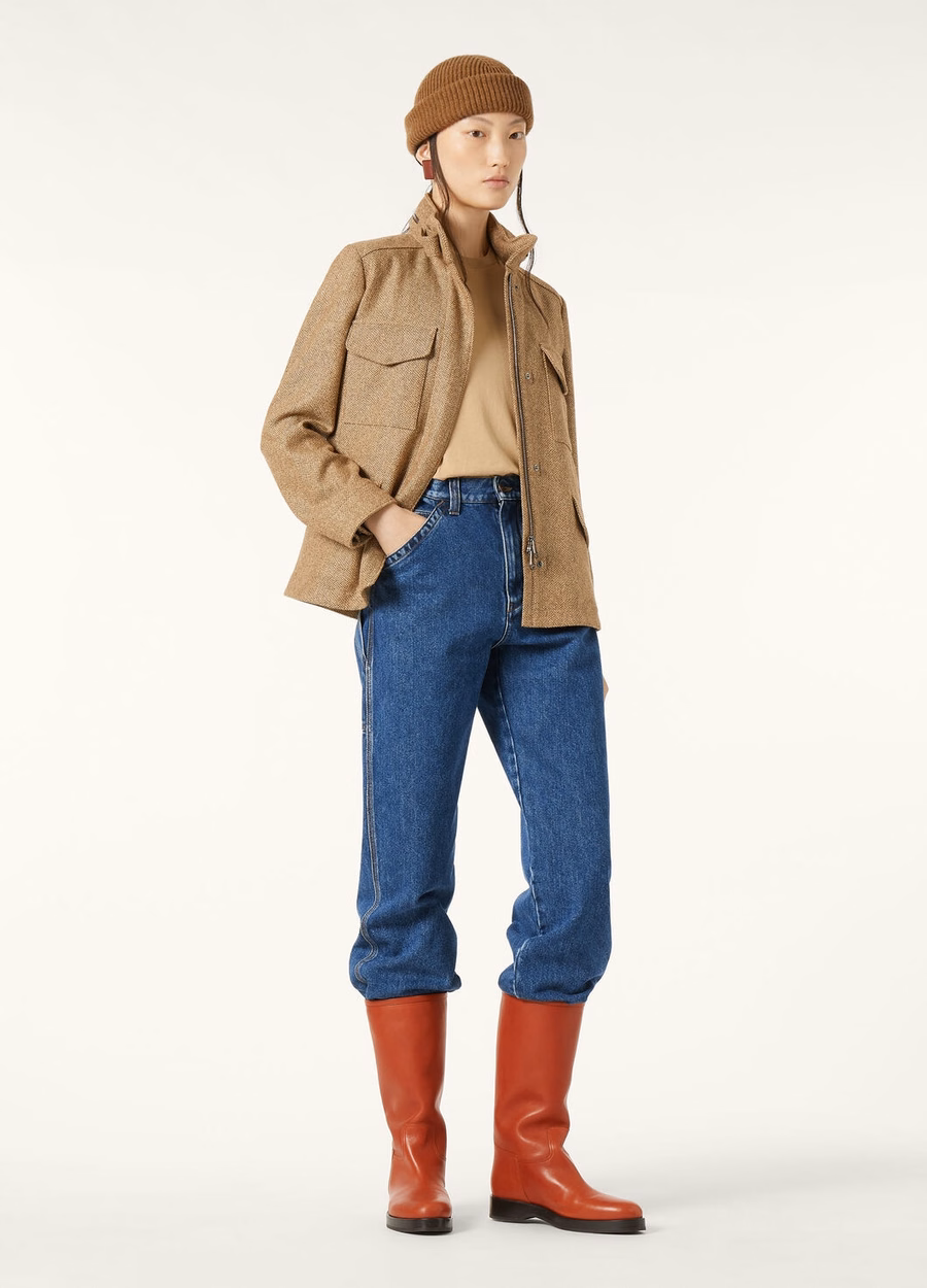 Traveller Mini Field Jacket Zijde Kasjmier Camelbruin Chevron