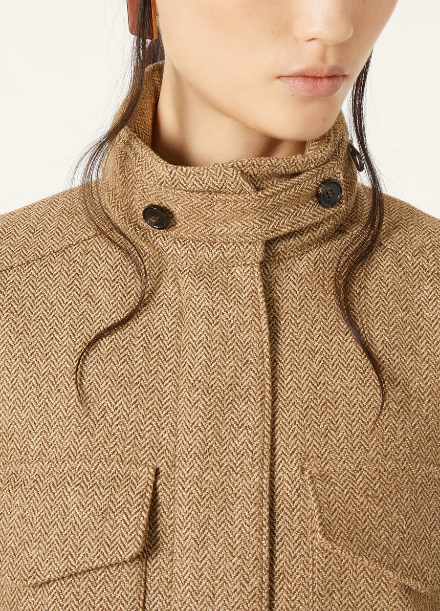Traveller Mini Field Jacket Zijde Kasjmier Camelbruin Chevron