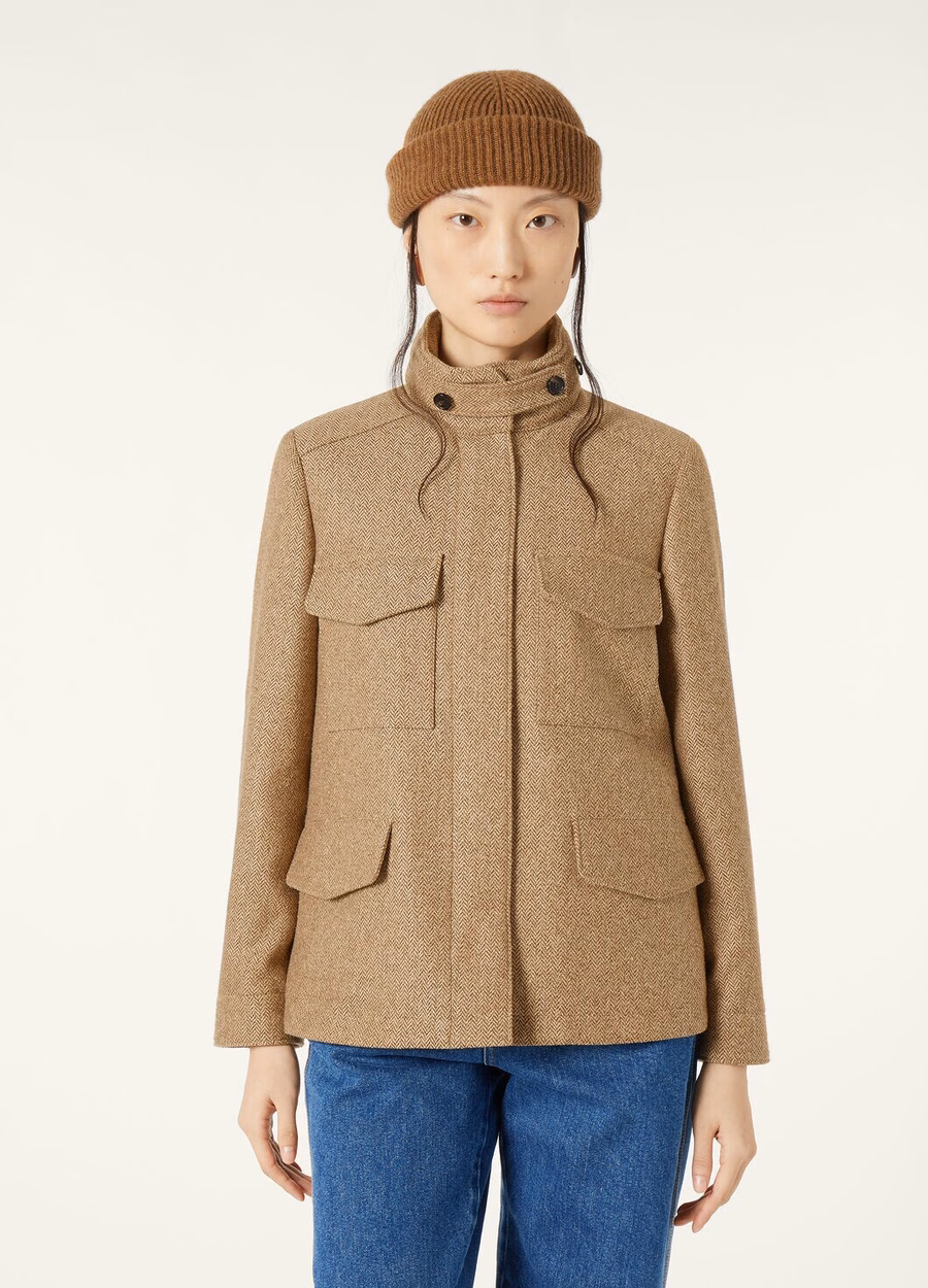 Traveller Mini Field Jacket Zijde Kasjmier Camelbruin Chevron
