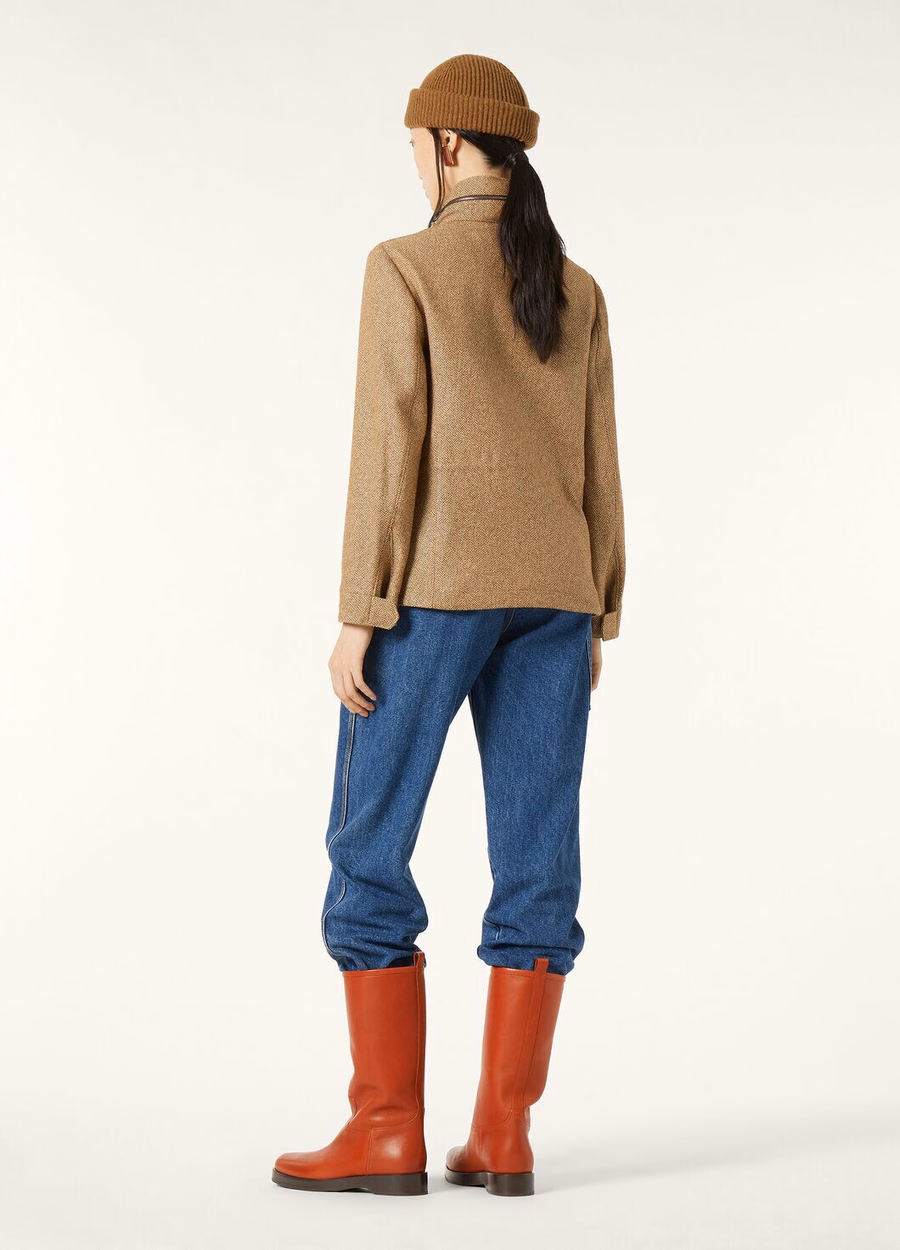 Traveller Mini Field Jacket Zijde Kasjmier Camelbruin Chevron