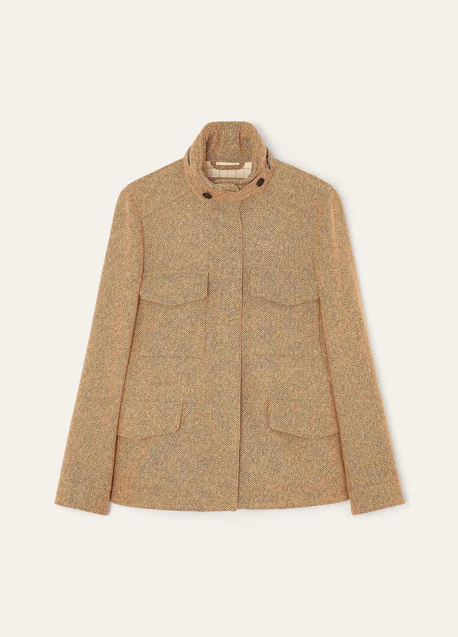 Traveller Mini Field Jacket Zijde Kasjmier Camelbruin Chevron