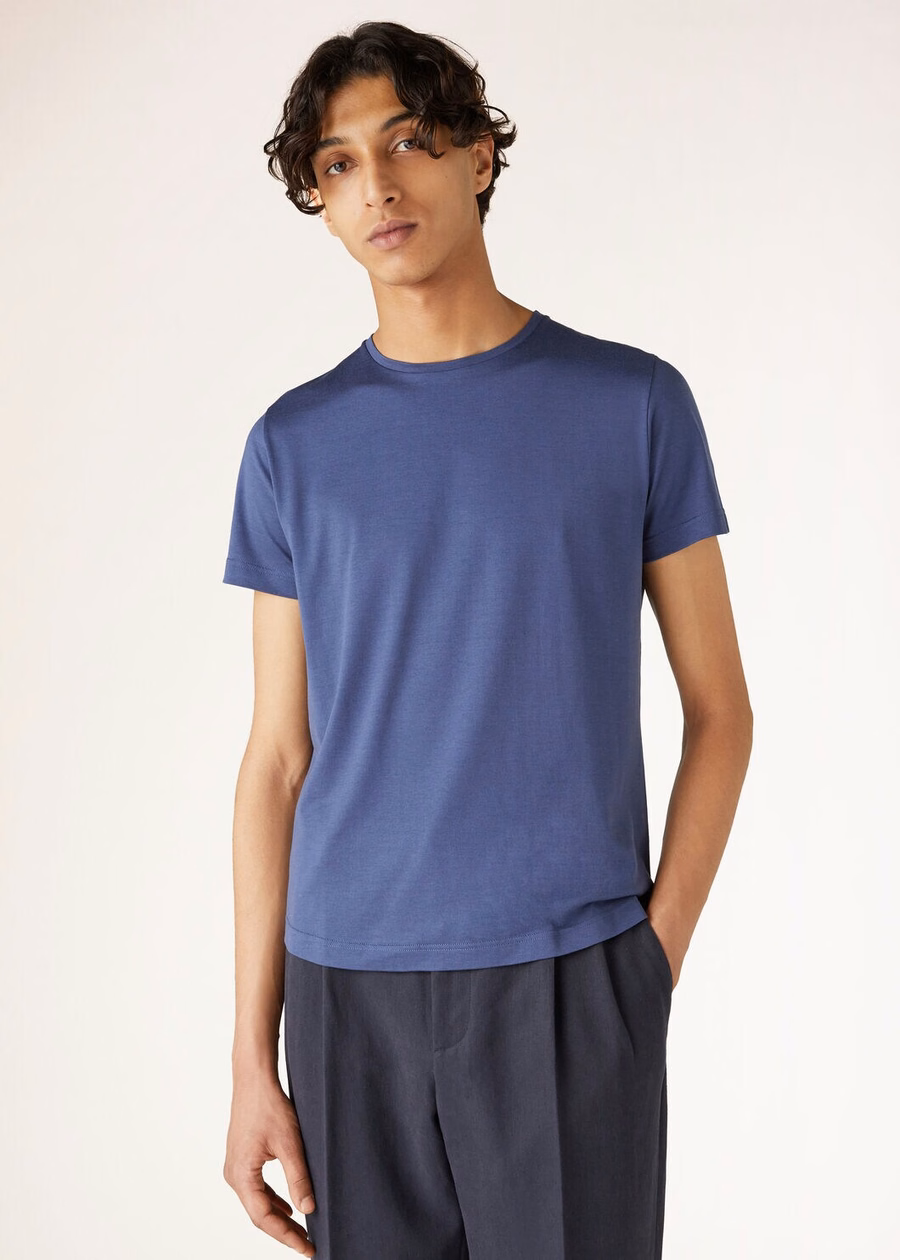 Zacht katoen-zijden T-shirt Delftsblauw
