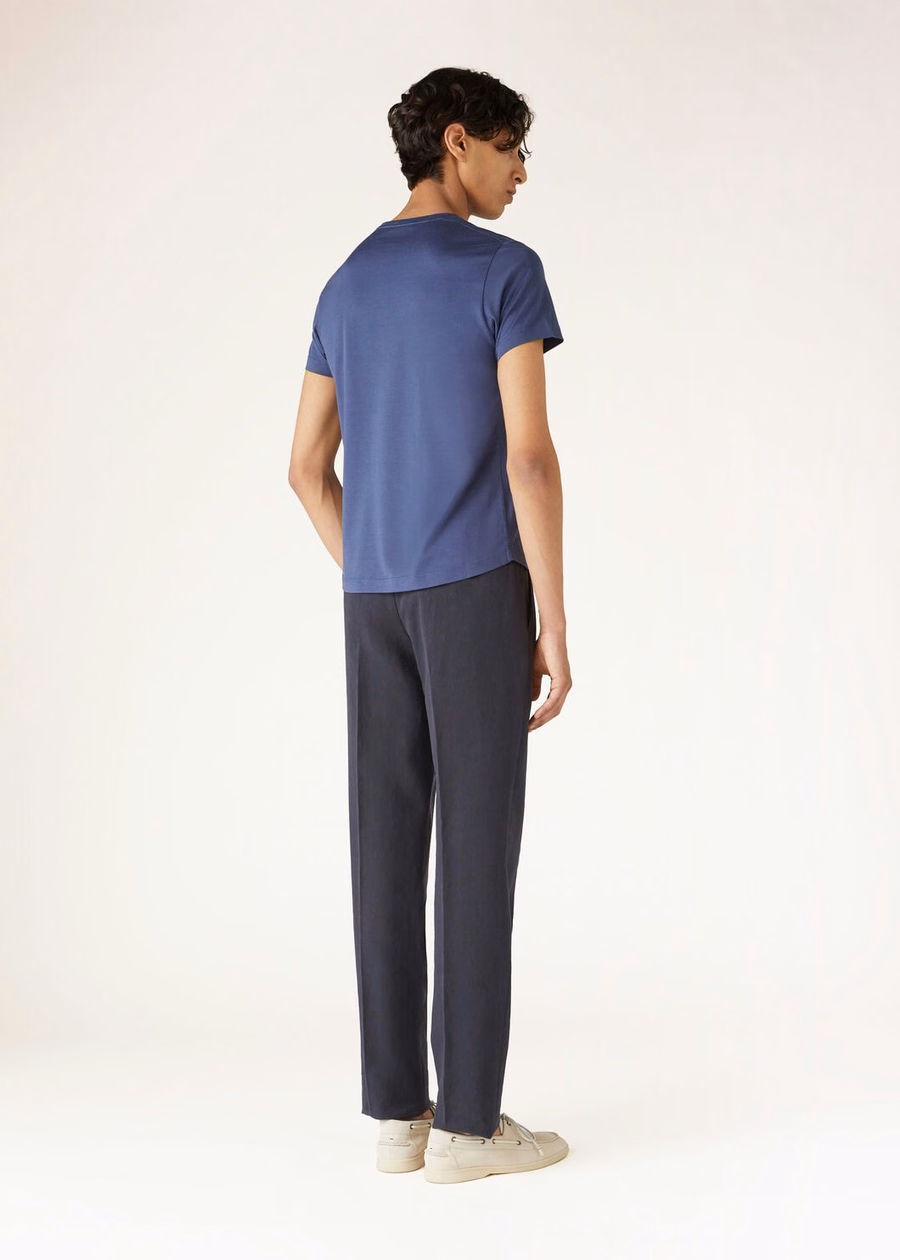 Zacht katoen-zijden T-shirt Delftsblauw