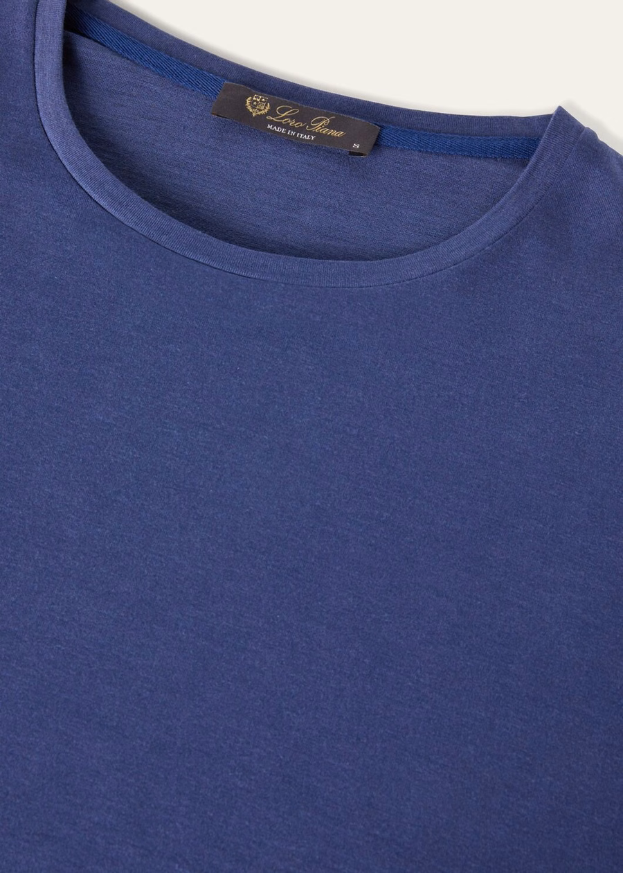 Zacht katoen-zijden T-shirt Delftsblauw