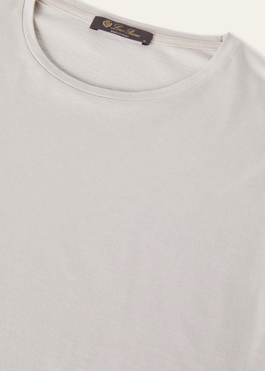Zacht T-shirt van katoen en zijde, zilvergrijs.