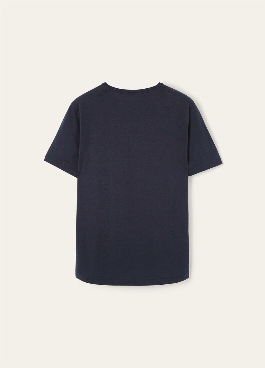 Zacht katoen-zijden T-shirt in marineblauw