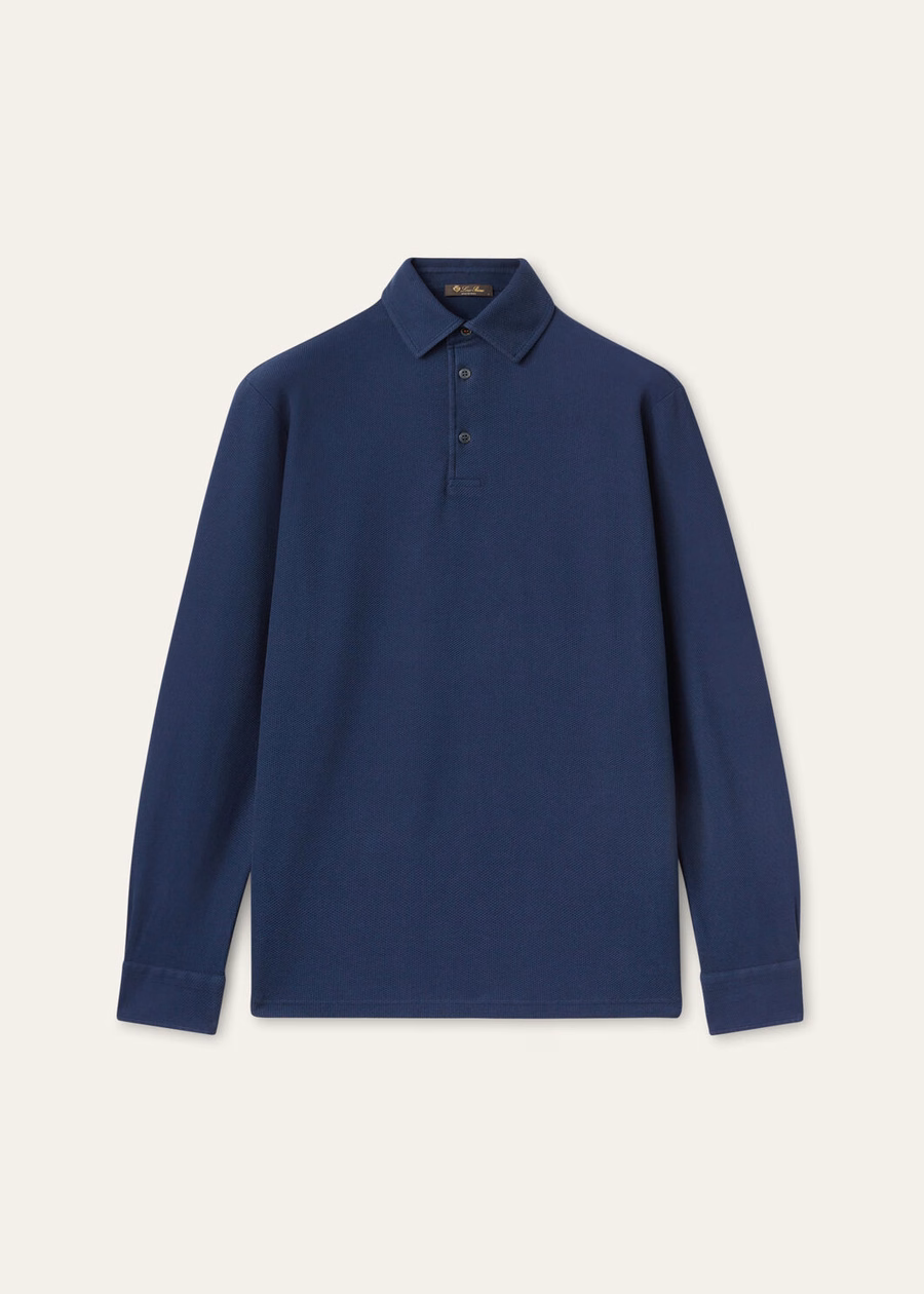 Donker oceaanblauwe katoenen poloshirt