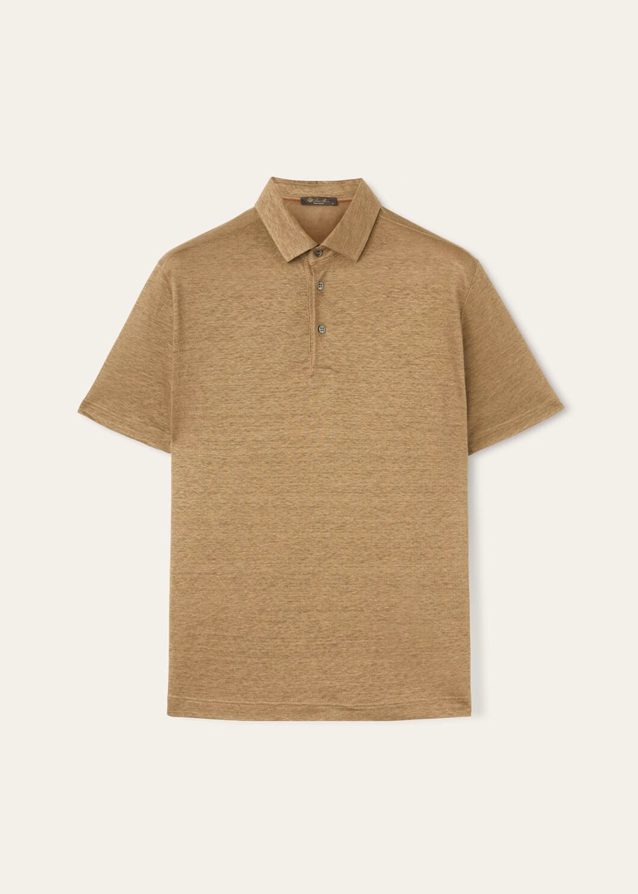 Linnen poloshirt in stoffige kaki