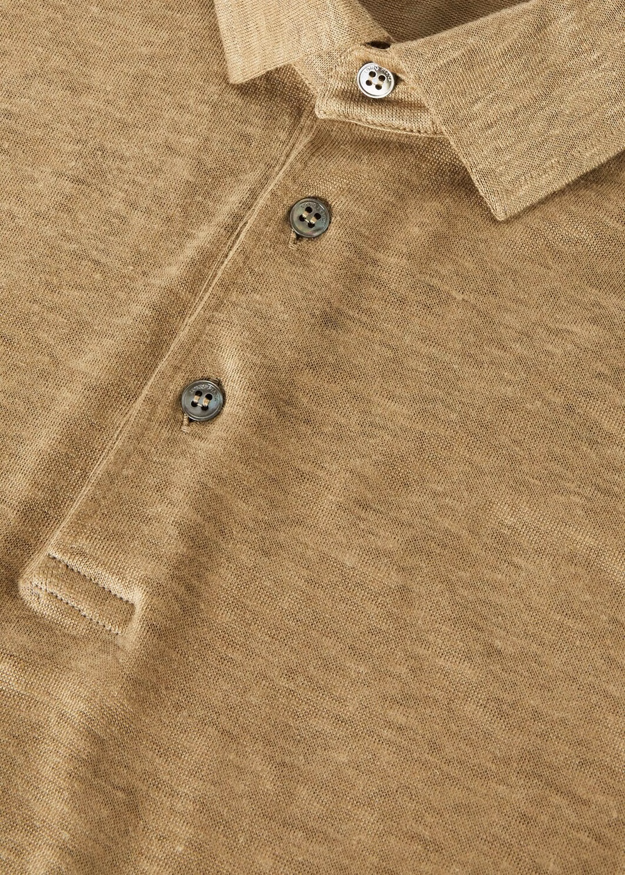 Linnen poloshirt in stoffige kaki