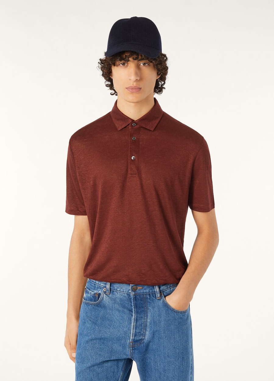 Donker bordeauxrode linnen poloshirt