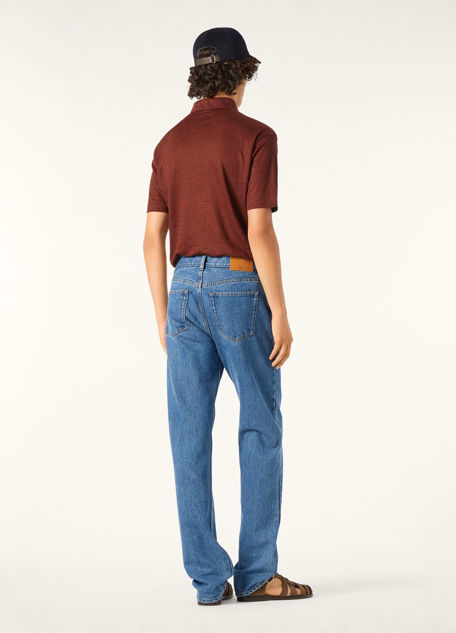 Donker bordeauxrode linnen poloshirt