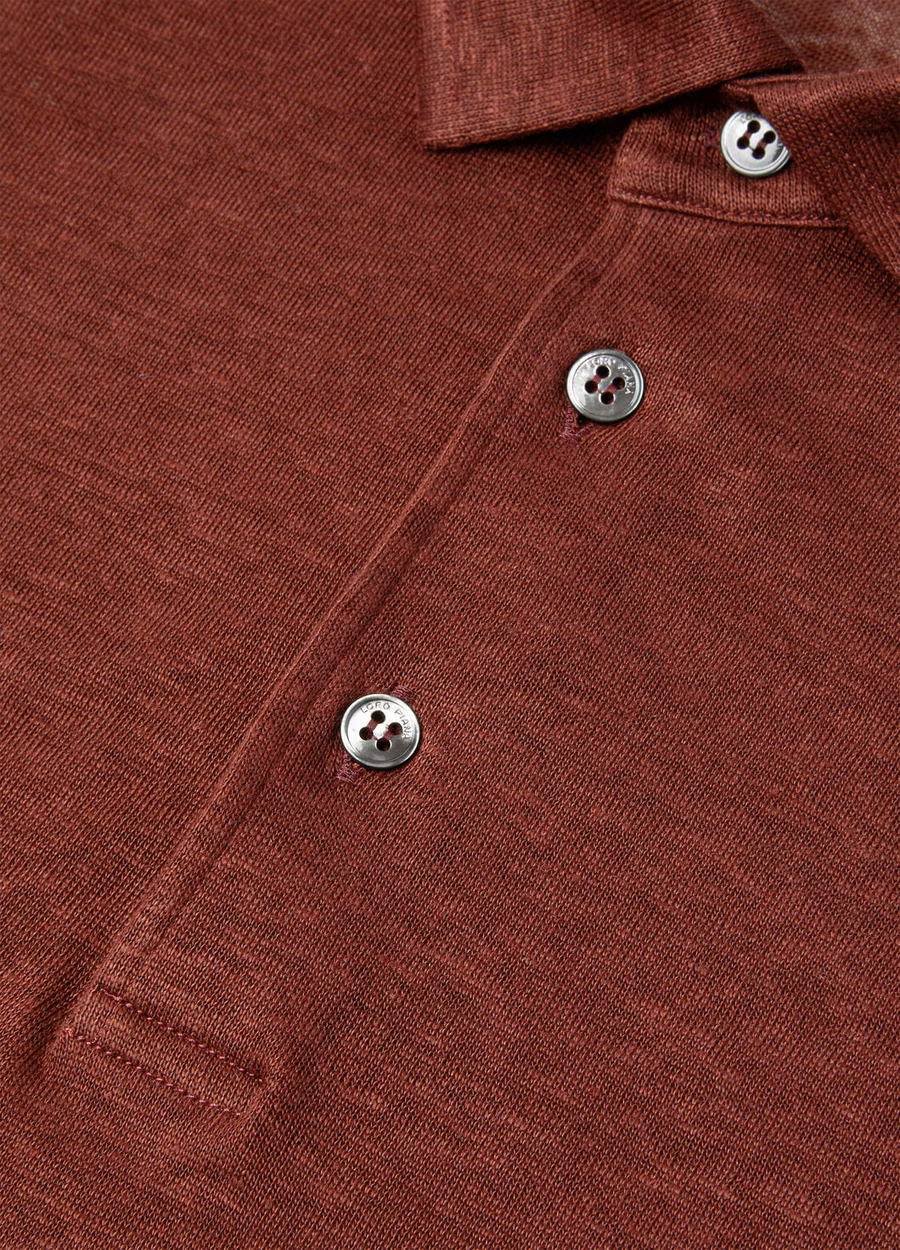 Donker bordeauxrode linnen poloshirt