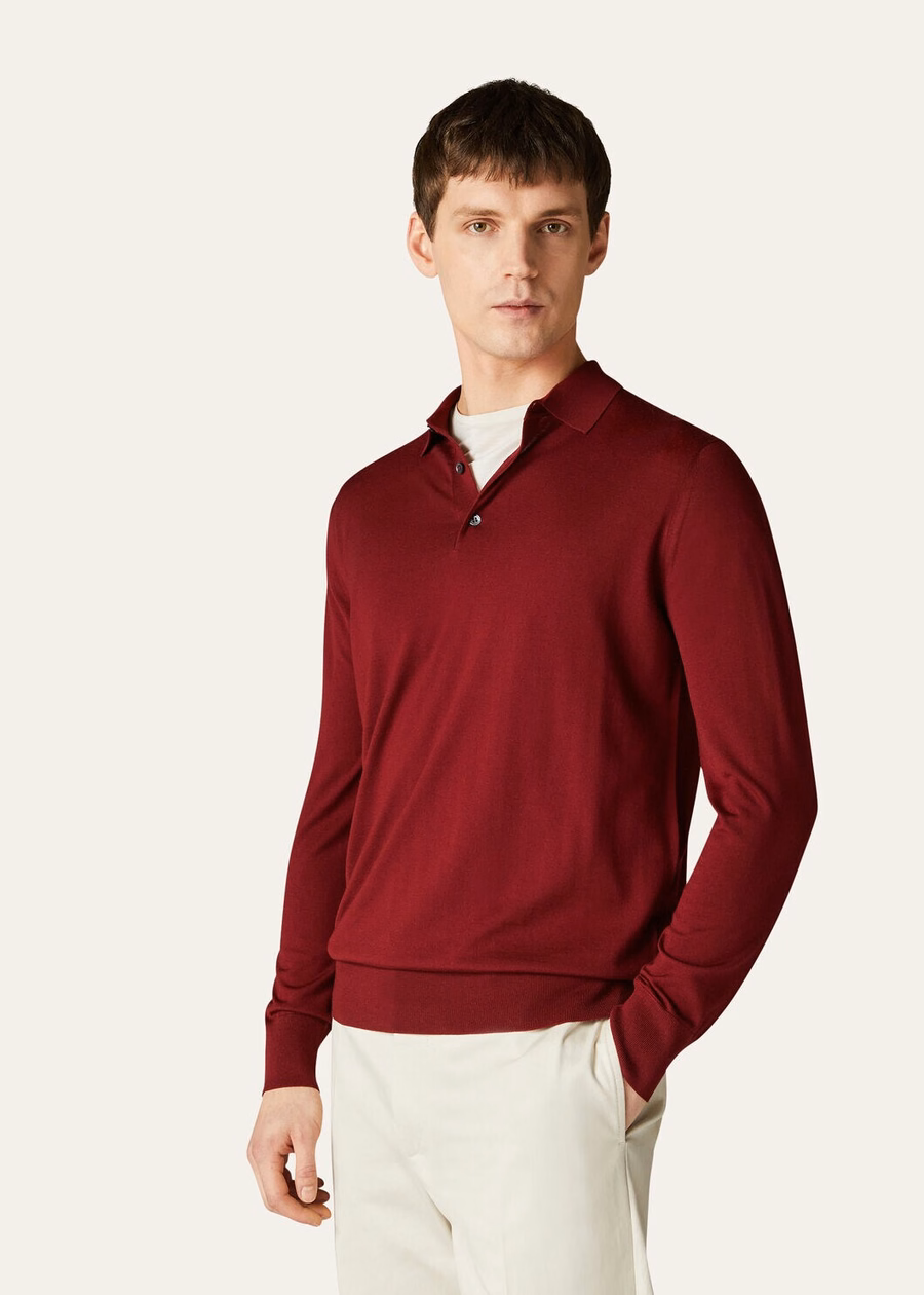 Wish® wollen poloshirt, effen, Tibetaans rood
