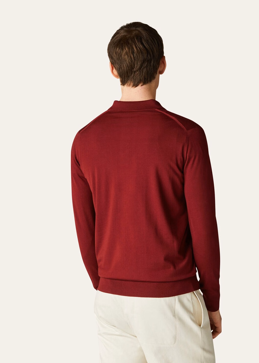 Wish® wollen poloshirt, effen, Tibetaans rood