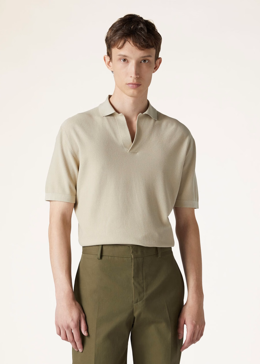 Polo shirt zonder knopen, katoen, zijde, crème