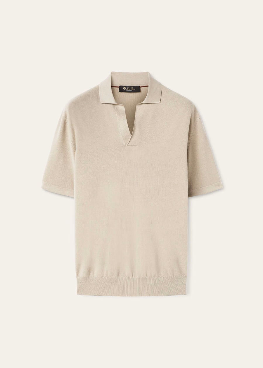 Polo shirt zonder knopen, katoen, zijde, crème