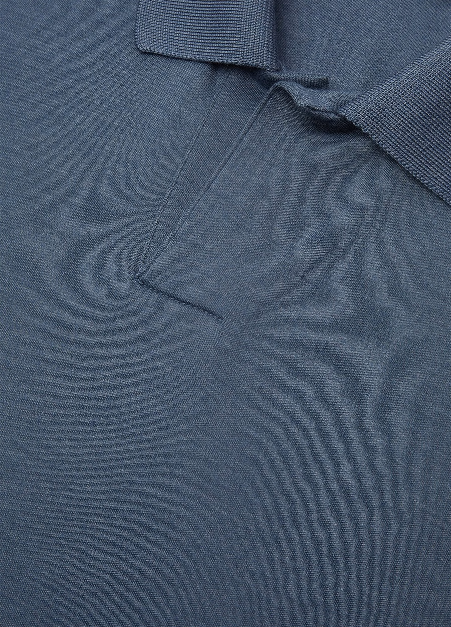 Licht poederblauwe zijden kasjmier poloshirt