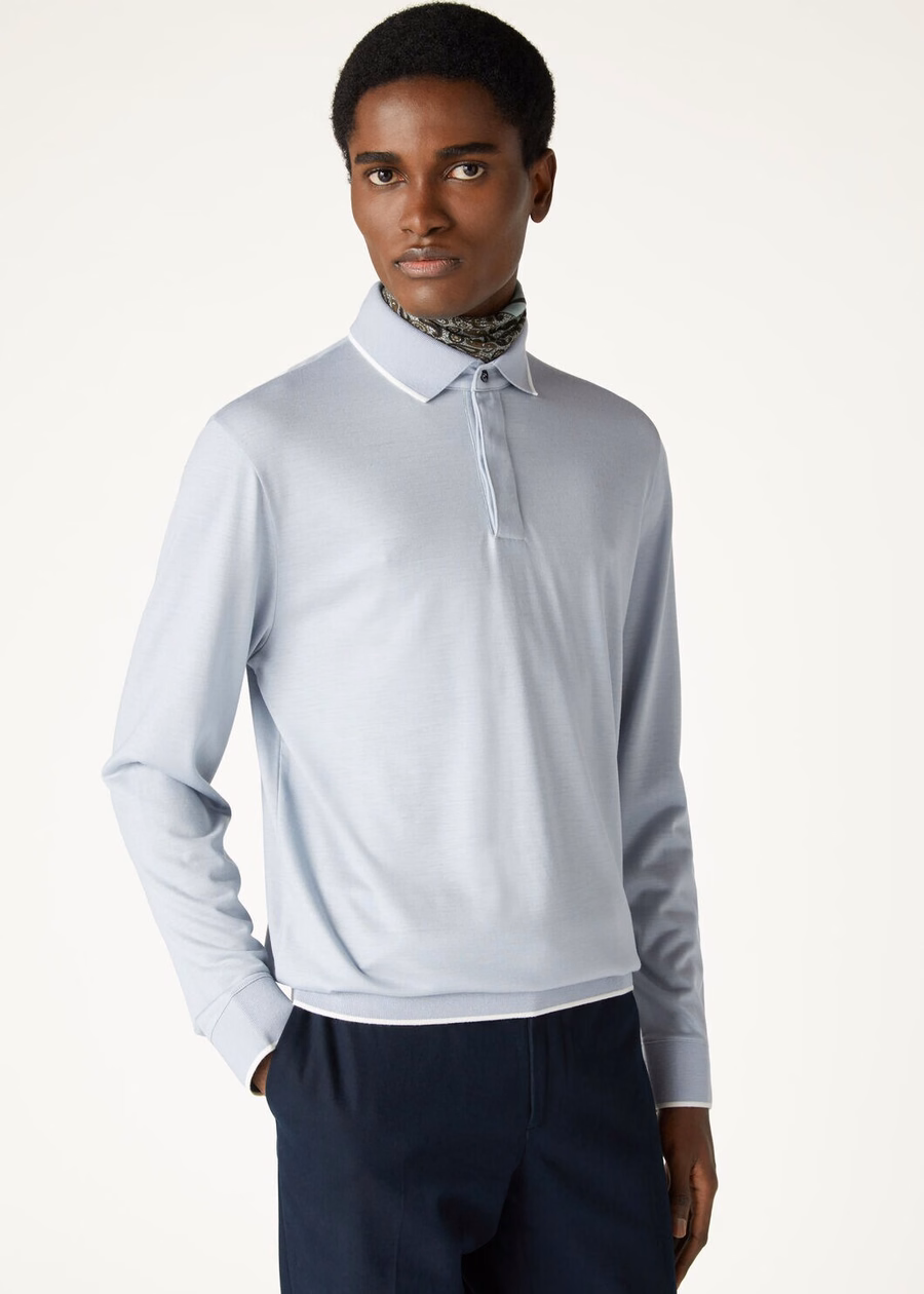 Waitaki Wish® wollen poloshirt in de kleur Dewdrop Blue
