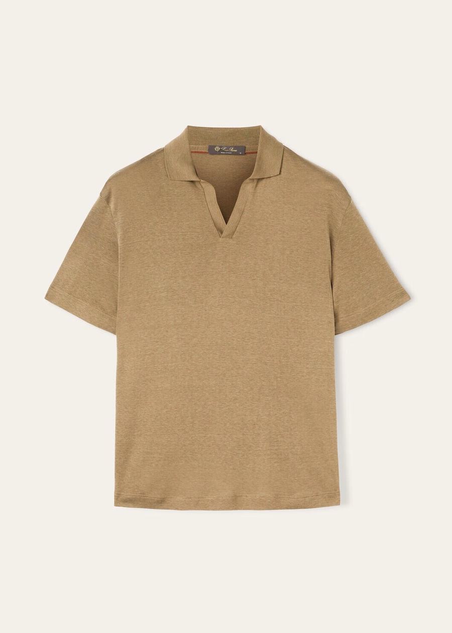 Valpiana polo shirt van katoen en zijde in stoffig kaki