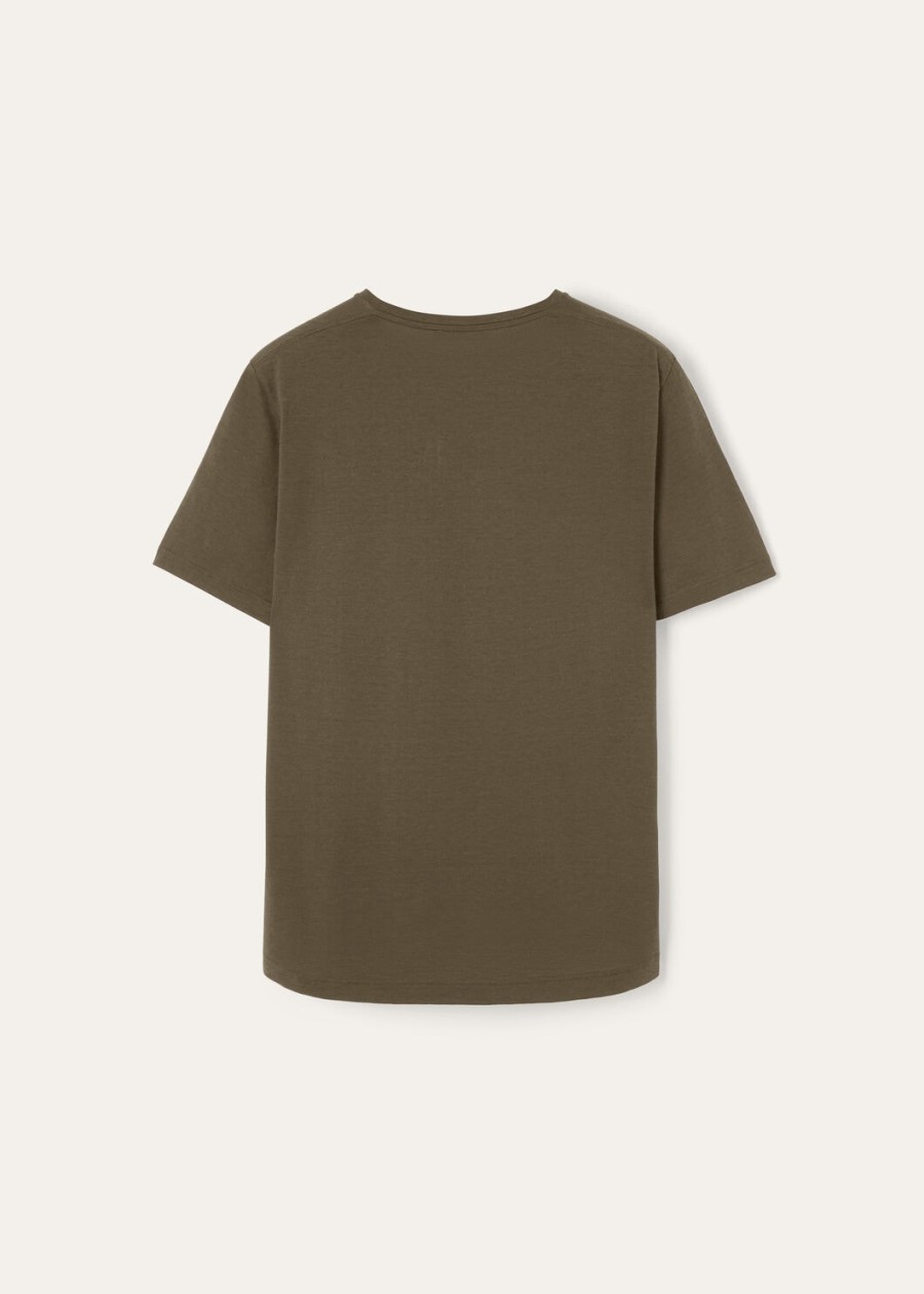 zacht t-shirt van katoen en zijde in antracietgroen.