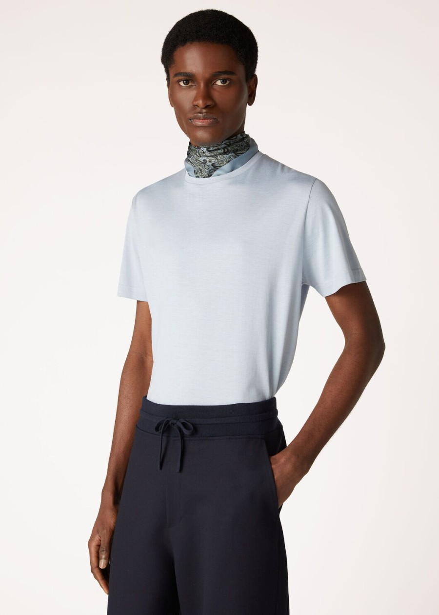 zacht katoenen zijden t-shirt met dauwdruppelprint blauw