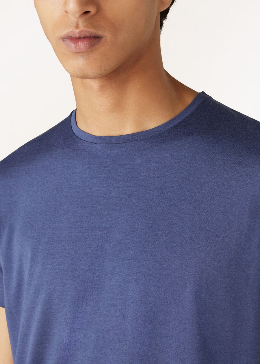zacht katoen-zijden t-shirt delftsblauw