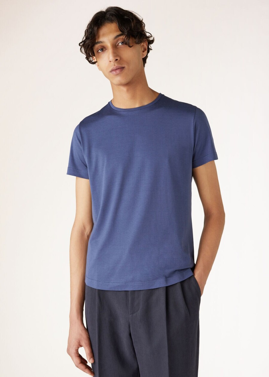 zacht katoen-zijden t-shirt delftsblauw