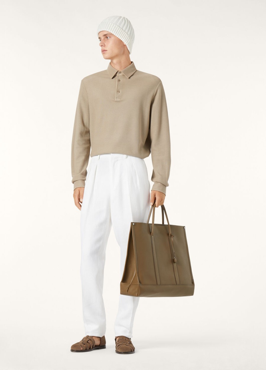 beige poloshirt van kwartsietkleurig katoen