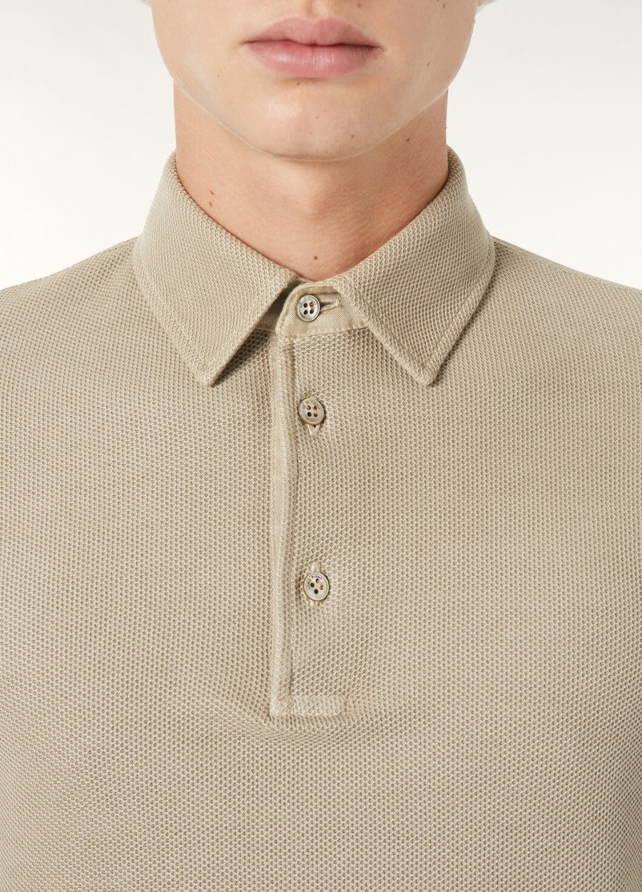 beige poloshirt van kwartsietkleurig katoen