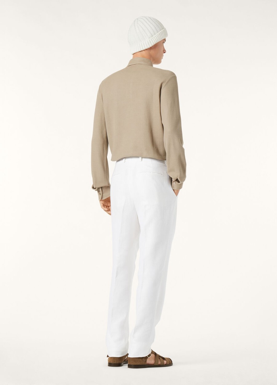 beige poloshirt van kwartsietkleurig katoen