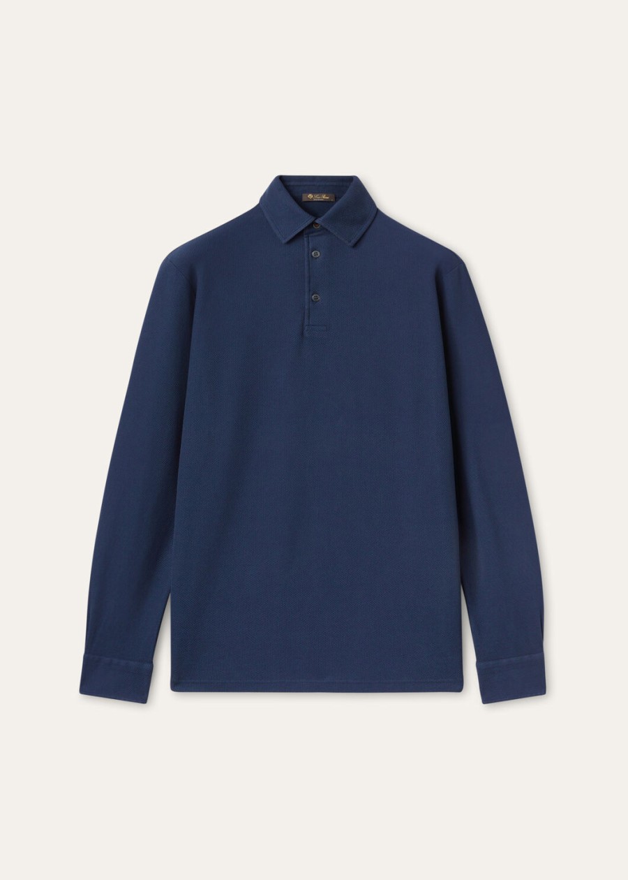 donker oceaanblauwe katoenen poloshirt