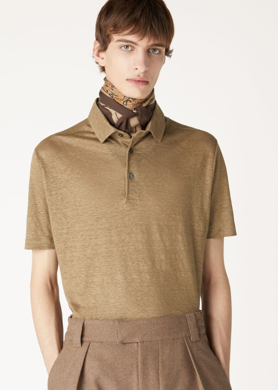 linnen poloshirt in stoffige kaki