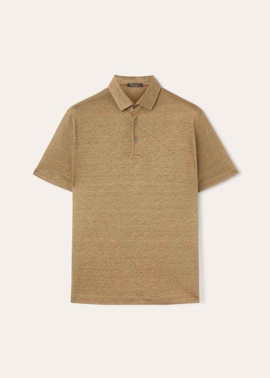 linnen poloshirt in stoffige kaki