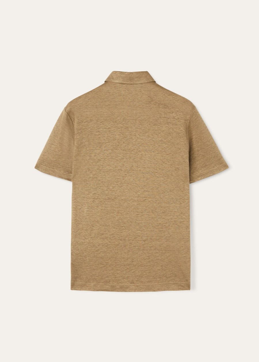linnen poloshirt in stoffige kaki