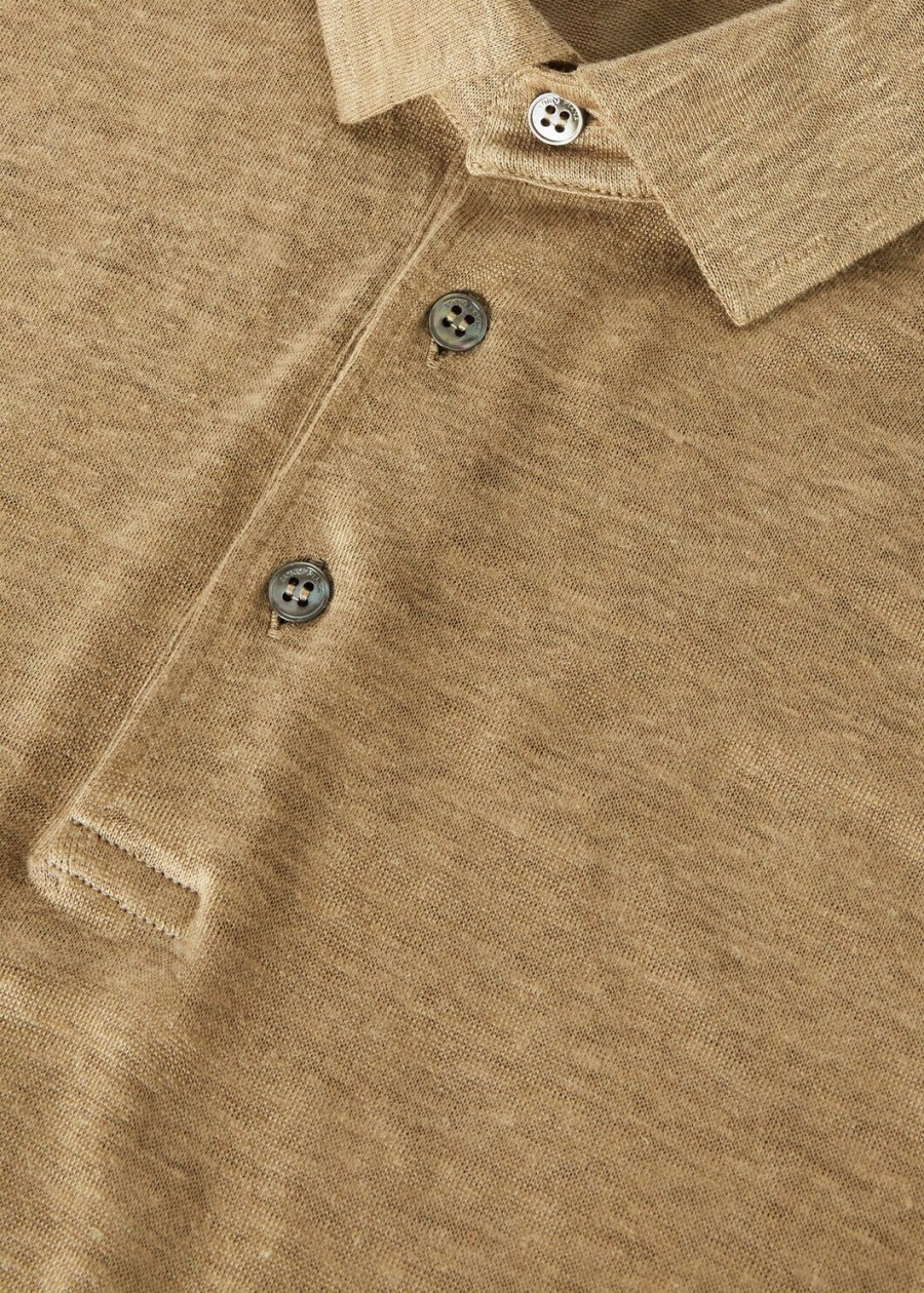 linnen poloshirt in stoffige kaki