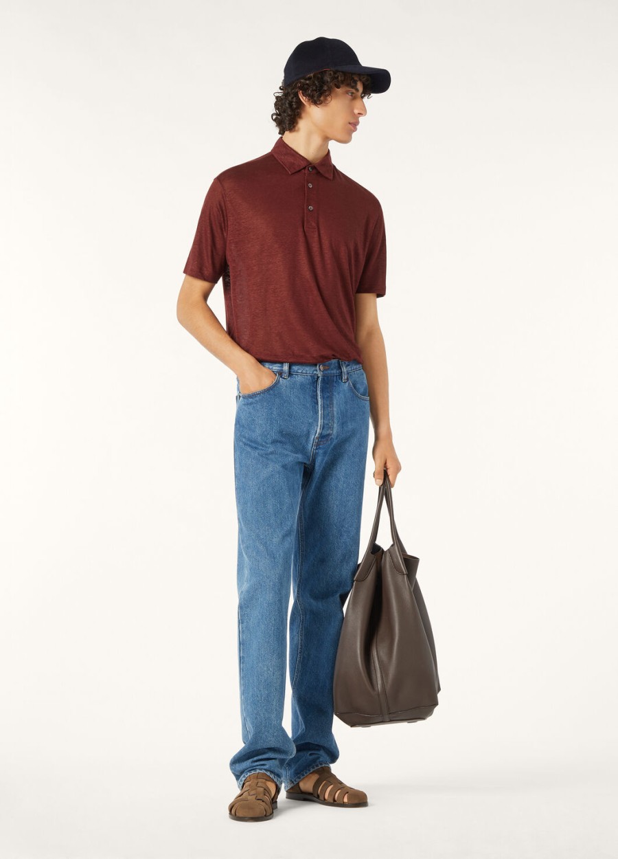 donker bordeauxrode linnen poloshirt