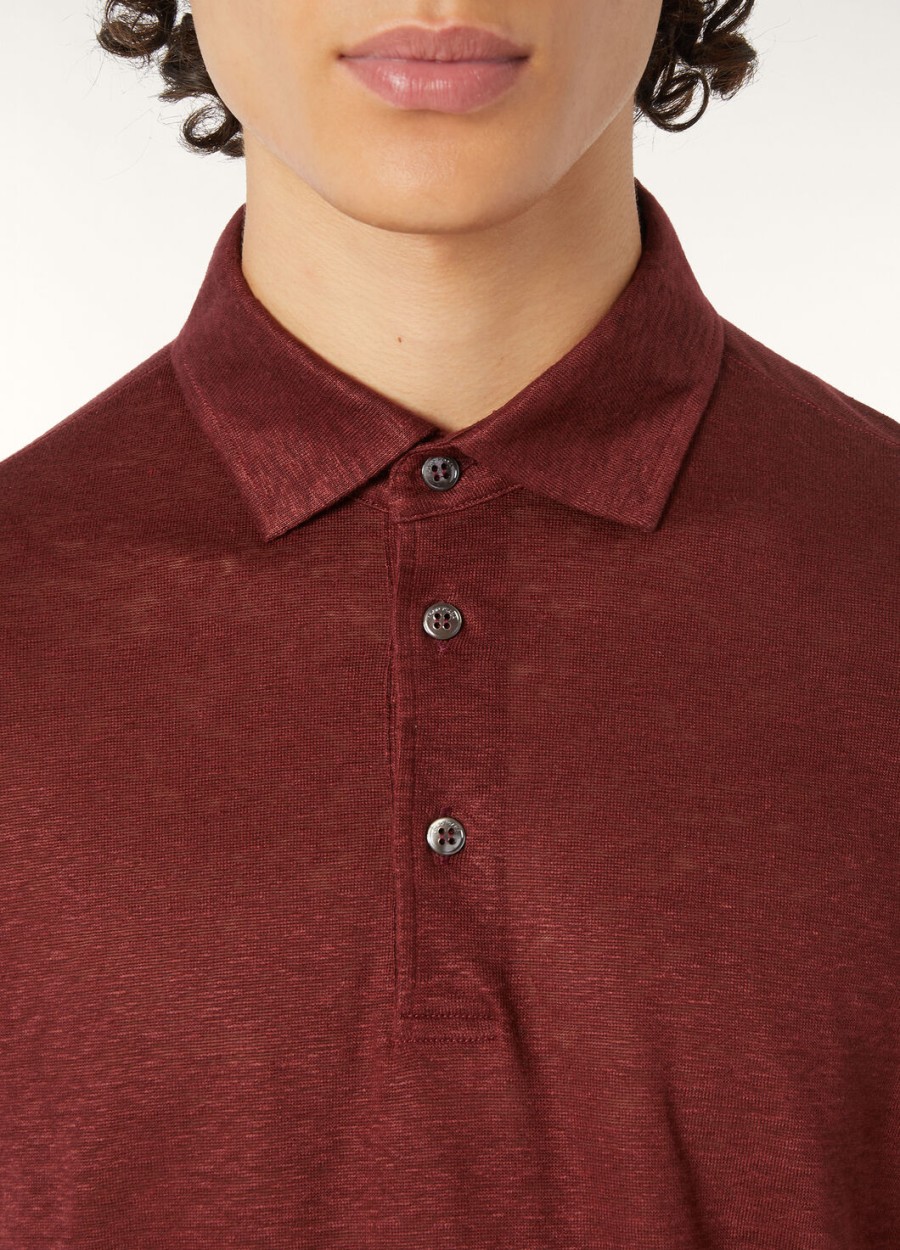 donker bordeauxrode linnen poloshirt